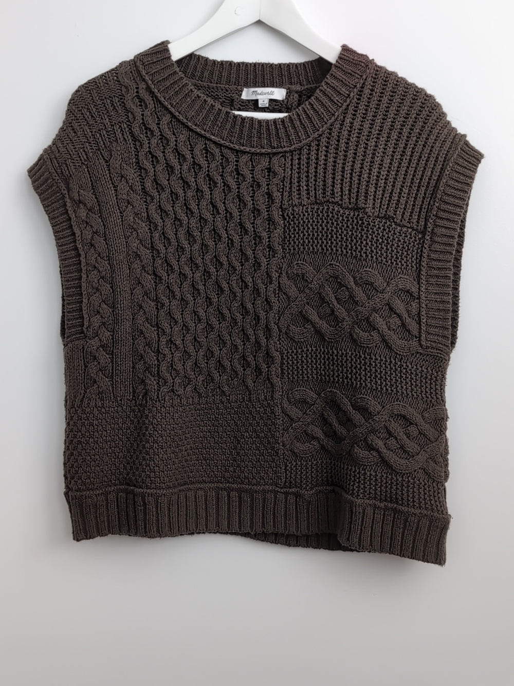 Madewell Patchwork Crew Neck Sweater Vest Size M Cargo Green/Brown